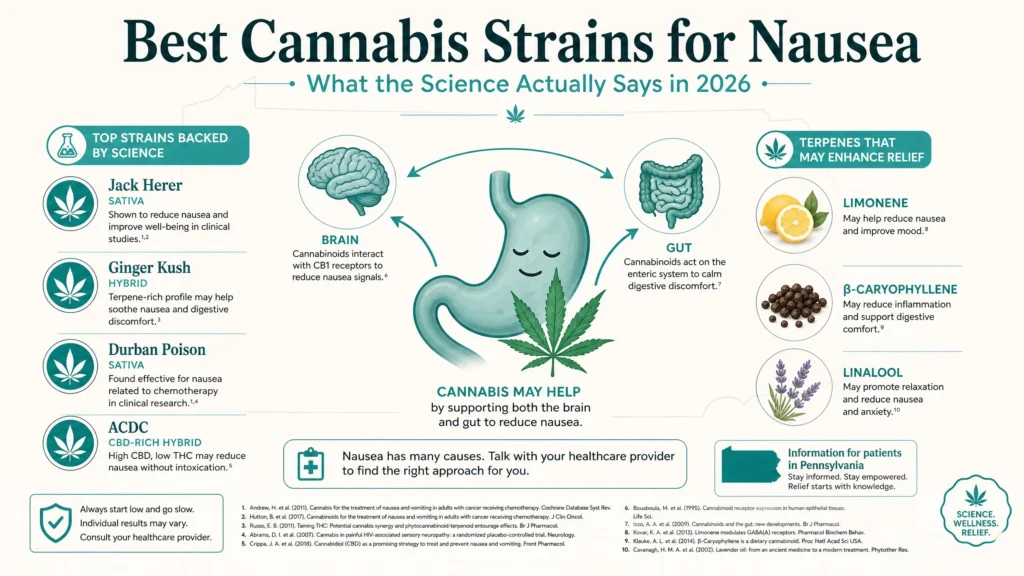 best cannabis strains for nausea infographic