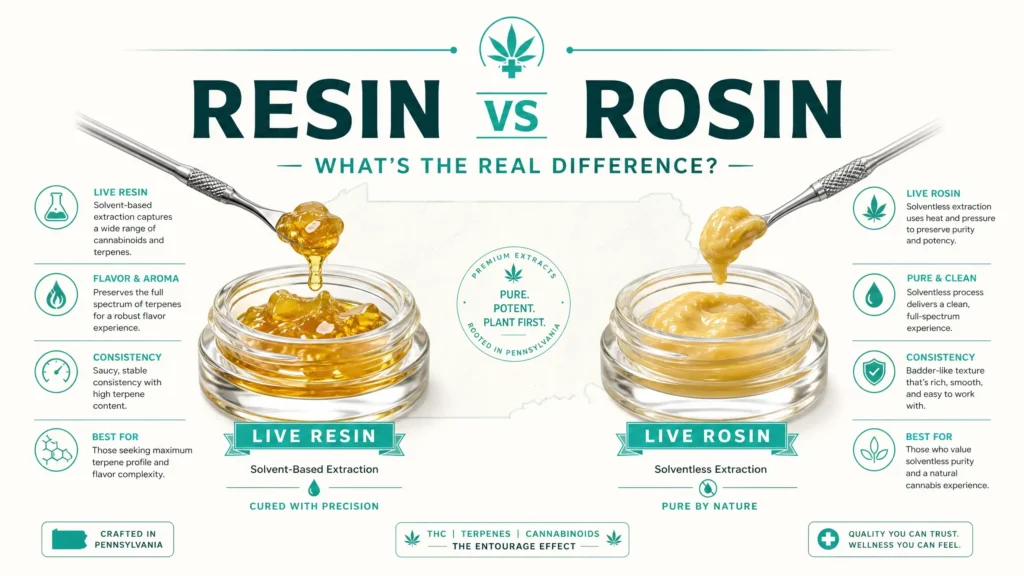 resin vs rosin cannabis concentrate comparison infographic