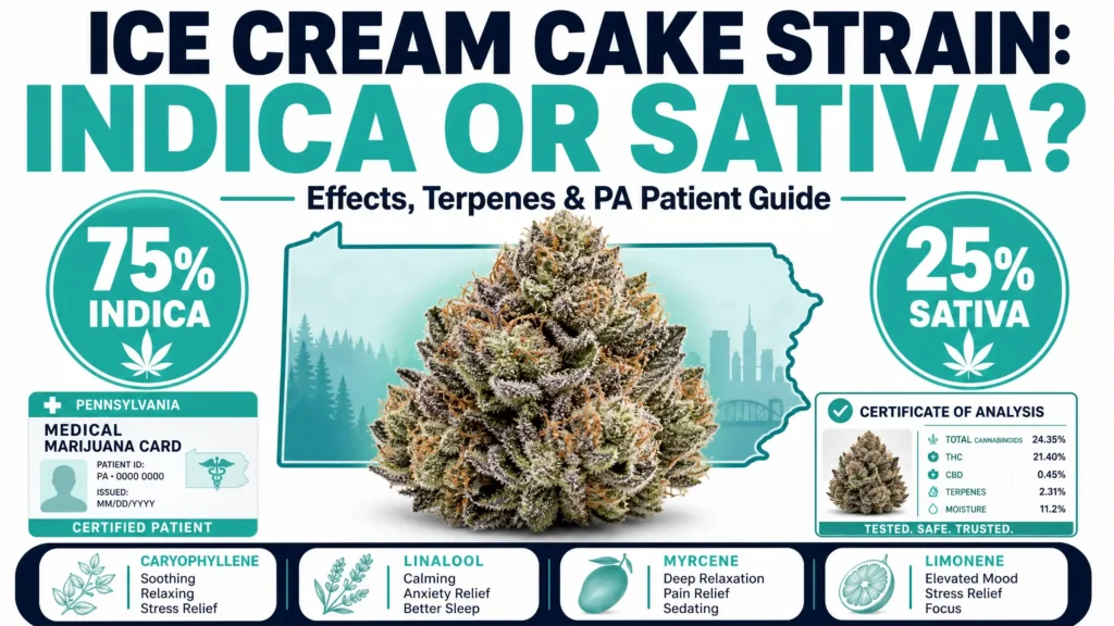 Ice Cream Cake strain indica or sativa infographic
