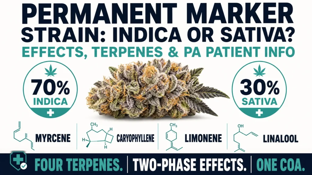 Permanent Marker strain indica or sativa infographic